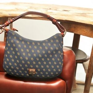 Dooney & Bourke Blue and Tan Shoulder Bag with Monogram NEW no tag